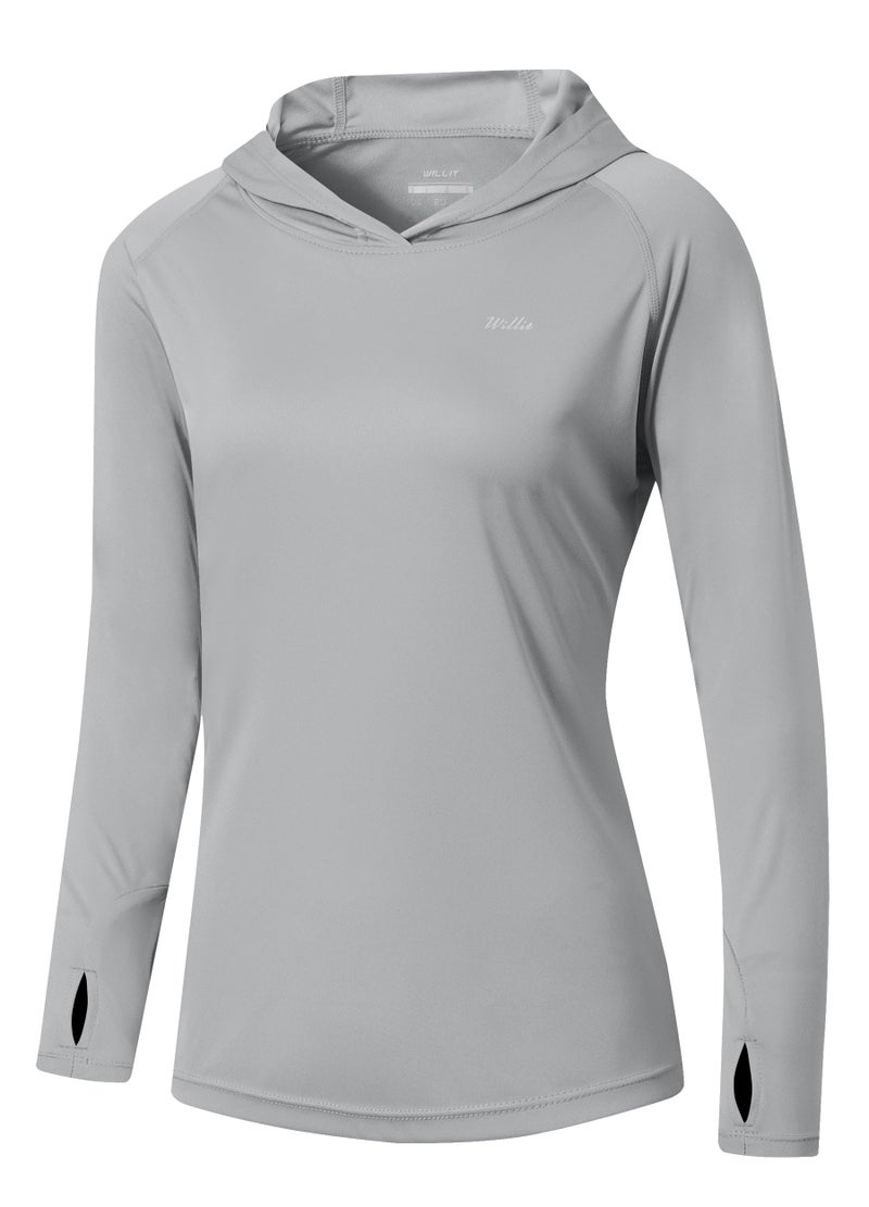 Willit Women's UPF 50+ Sun Protection Hoodie SPF Shirt Long Sleeve Hiking Fishing Outdoor Shirt Lightweight Hoodie Gray M - Image 1